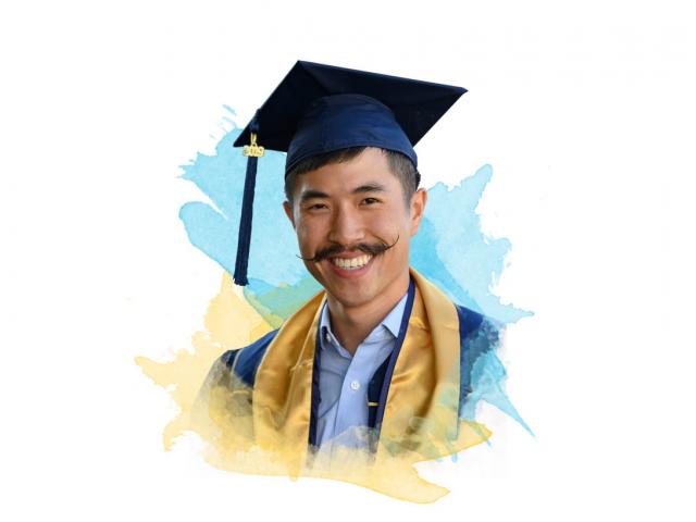 A 春色视频 graduate with an amazing mustache