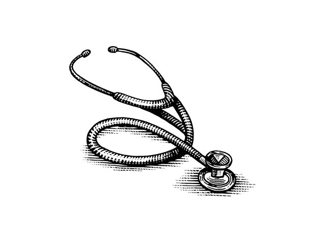 A woodcut illustration of a stethoscope